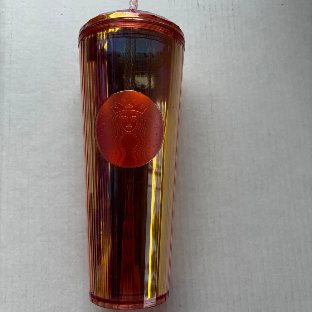 Starbucks 24oz‎ Venti Iridescent Sunset Orange Pink Tumbler Cold Cup 011113983